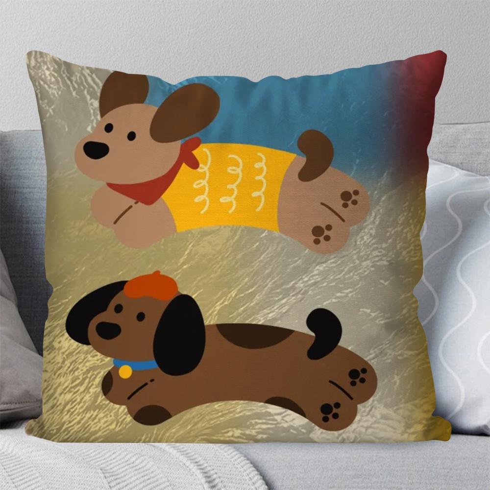 1 Stück Dackel Cartoon Animation Kissenbezug Quadratisches Kissen Schlafzimmer Sofa Freizeit Komfort Kissen Auto Wohnzimmer Heimdekoration 40X40