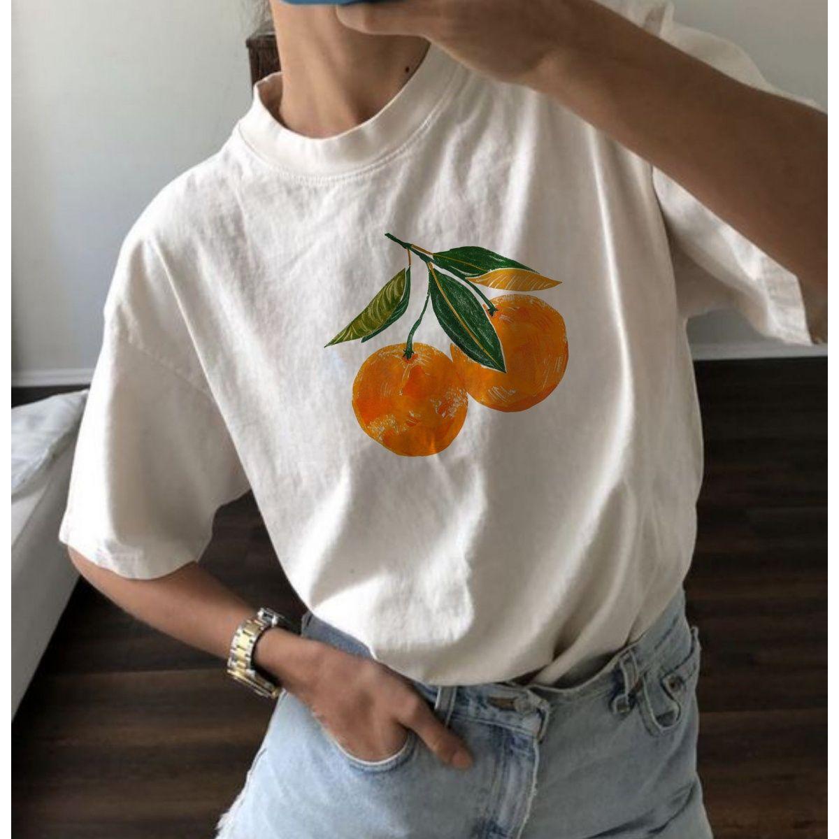 

Летняя европейская и американская новая мода, футболка женская хлопковая, повседневная, свободного кроя, с круглым вырезом, универсальная, с принтом фруктов, для повседневной носки 3XL