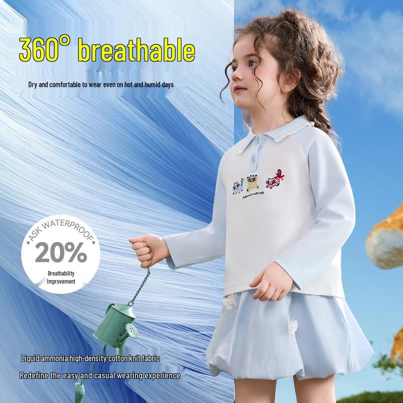 ASK JUNIOR Girls Casual Round Neck Long-Sleeved T-Shirt 130