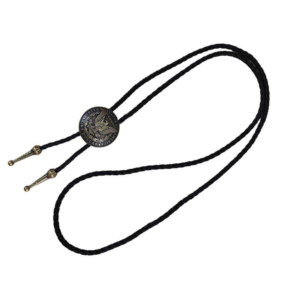 Handcrafts Faux Leather Bolo Tie Necklace Western Cowboy Jewelry Devil Eye Eagle Totem Pendant Necktie for Men and Women