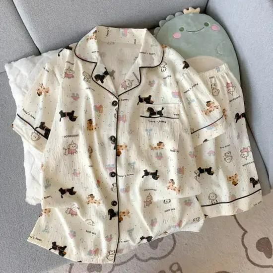 Nuovo Set Pigiama Estivo da Donna in Cotone Nuvola - Carino a Maniche Corte con Pantaloncini