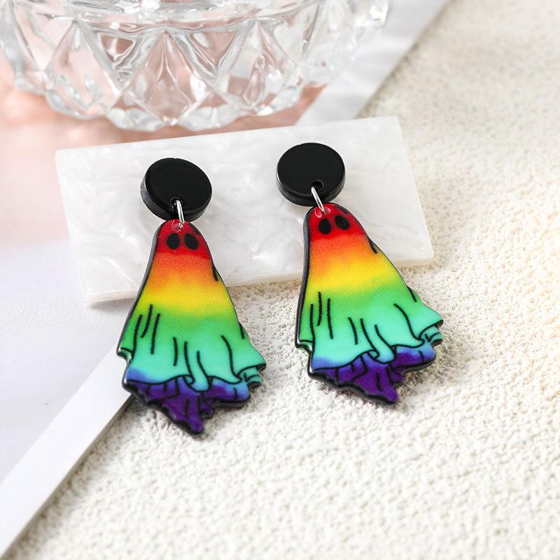 Halloween Dunkle Ohrringe Gruselige Totenkopf-Ohrringe Regenbogen-Geist Schmetterling Stecker-Ohrringe Accessoires für Männer und Frauen