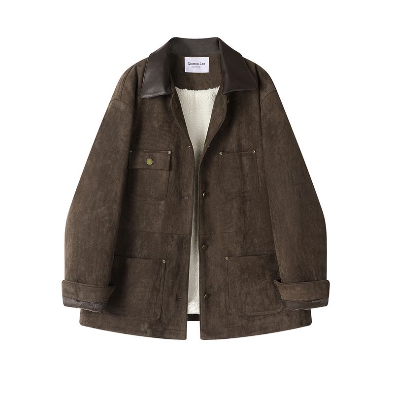 

Xinmonlee Stylish Patchwork Lamb Wool K-style Retro Winter New Arrival Suede Outwear Female Barne Style Chocolate M