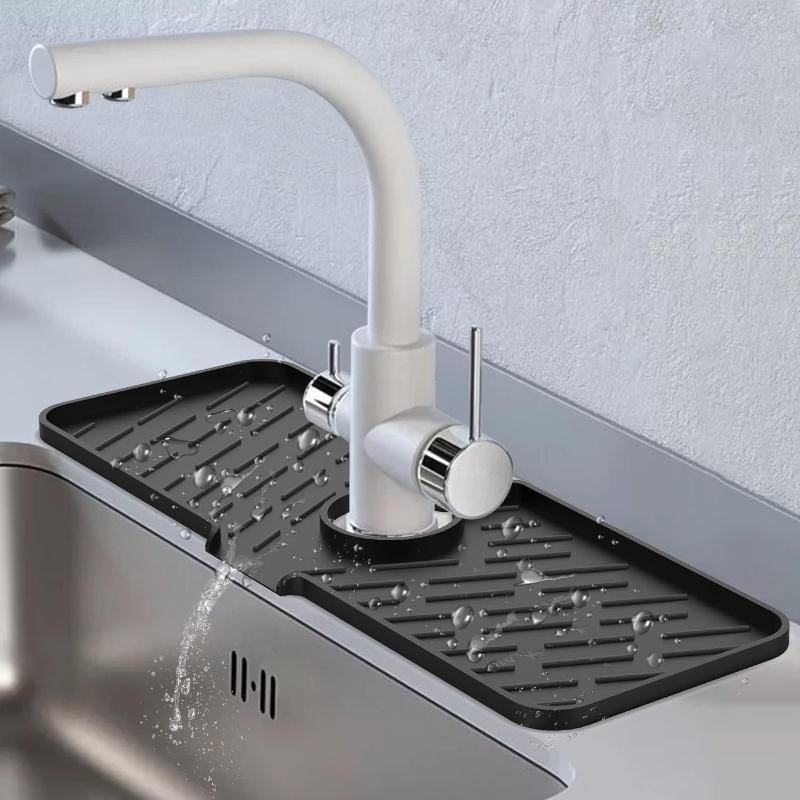 Silicone Faucet Splash Guard – Long Water Catcher Mat for Kitchen Sink&Counter – Drip Tray, Absorbent Pad – Countertop Protector
