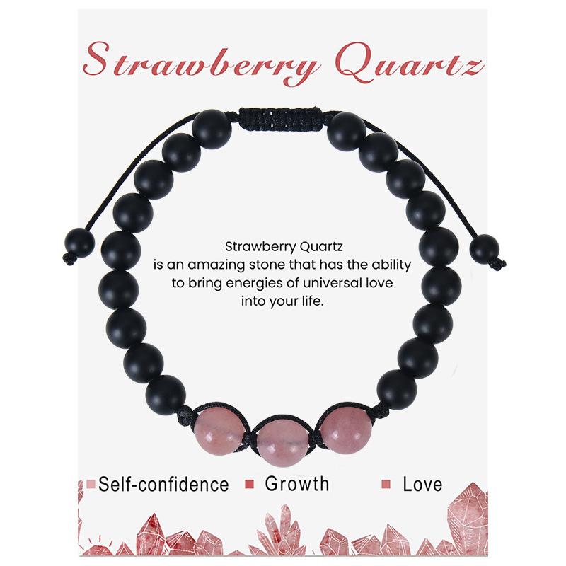 New Natural Stone Amethysts Bracelet with Card 8mm Pink Quartz Fluorite Beads Bracelet Adjustable for Women Men Couple