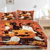 3pcs Cats & Ghosts & Pumpkins Halloween Quilt Cover Set (1 Quilt Cover + 2 Pillowcases Without Pillow Core), High-Definition Printing for Home an