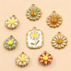 Stainless Steel Daisy Flower Drip Oil Pendants: 3 Styles, Golden Fresh Enamel Charms