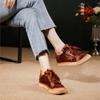 Johnature Versatile Women's Shoes Genuine Leather Solid Color Lace Up Casual Cowhide Soft Soled Flat Shoes