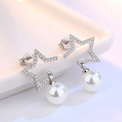 925 Sterling Silver Trblietavé zirkónové náušnice v tvare hviezdy Visiace náušnice Perlové náušnice pre ženy Šperky S -E225