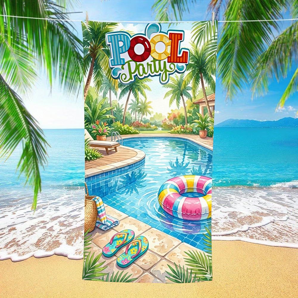 Pool Party Palm Tree Swim Ring Print Beach Towel Sand Proof Pool Towel Summer Swim Outdoor Picnic Gym Outdoor Beach Essential