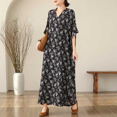 Literary Retro Vacation Style Travel Plus Covered Meat V-Neck Dresses