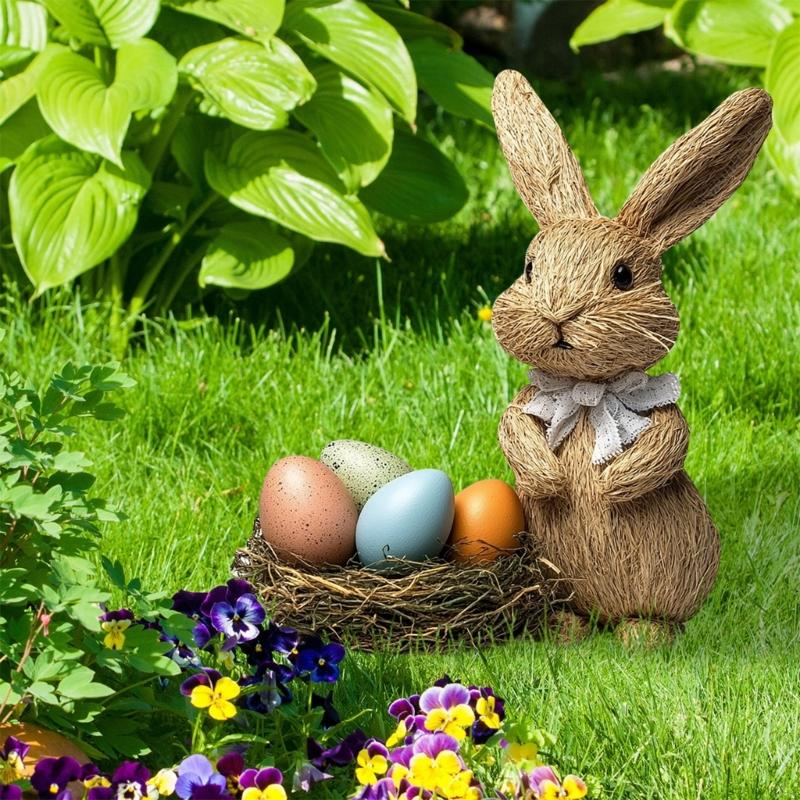 Colorful Rabbit and Eggs Yard Sign for Easters and Spring Celebration Weather Resistant Garden Insert Animal Stake