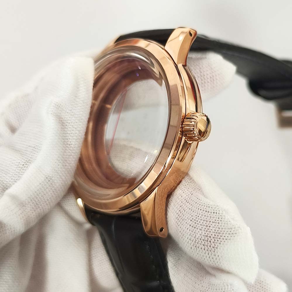 39mm Stainless Steel Watch Case Mineral Glass Leather Watches Strap Case for NH35 NH36 4R 7S Movement