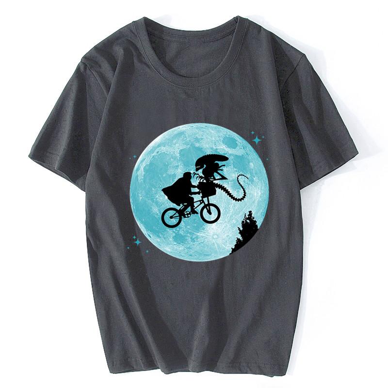 E.T T-Shirt Cartoon-Druck E.T. Vs Aliens T-Shirt Klassisches Herren T-Shirt Baumwolle Kurze Ärmel Lustiges Freizeit-T-Shirt Streetwear