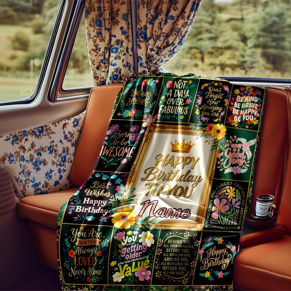 Happy Birthday Wishes Blanket Personalized Name Soft Comfortable Stylish Blanket Car Blanket Perfect For Travel Camping Outdoor Home Suitable For All