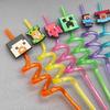 Cartoon Pixel Straws, Reusable Food Grade Pet Spiral Plastic Drinking Straws, Colorful Twisted Party Favor Straws