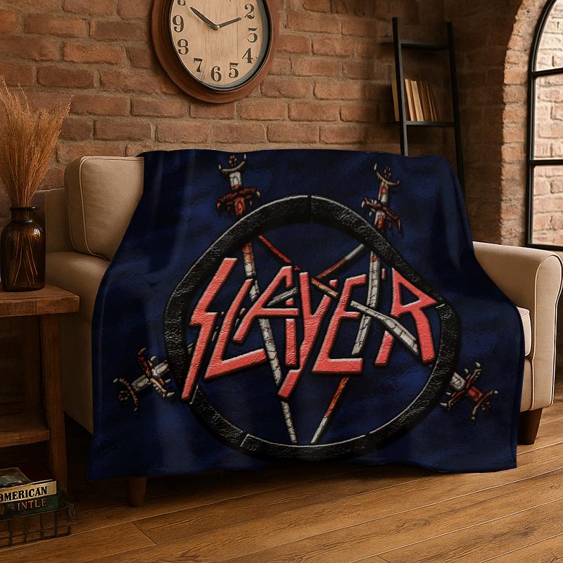 Retro Slayer Heavy Metal Rcck Band Zeichen Flanelldecke Weiche Warme Überwurfdecke für Schlafzimmer Wohnzimmer Bett Reise Picknick Geschenk