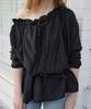 LETTER FROM MOON Leaf One-Shoulder Frill Blouse (Black)