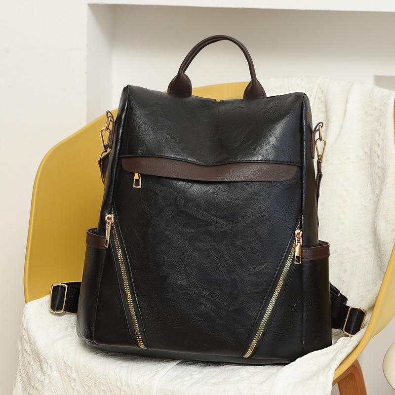 

Women s retro large-capacity backpack Women s new high-end versatile student schoolbag Simple backpack чёрный