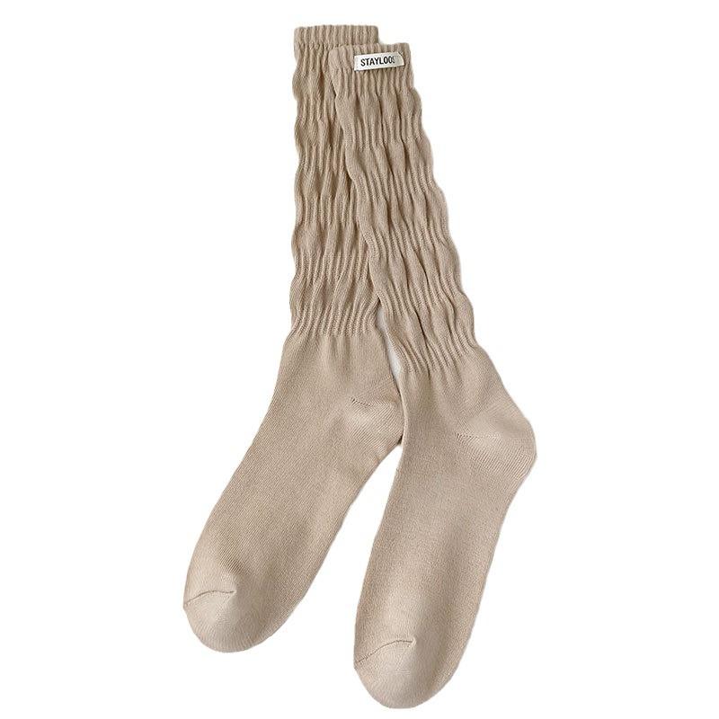 Women's Spring and Fall Vintage Solid Color Tall Drum Pile Calf Cotton Socks