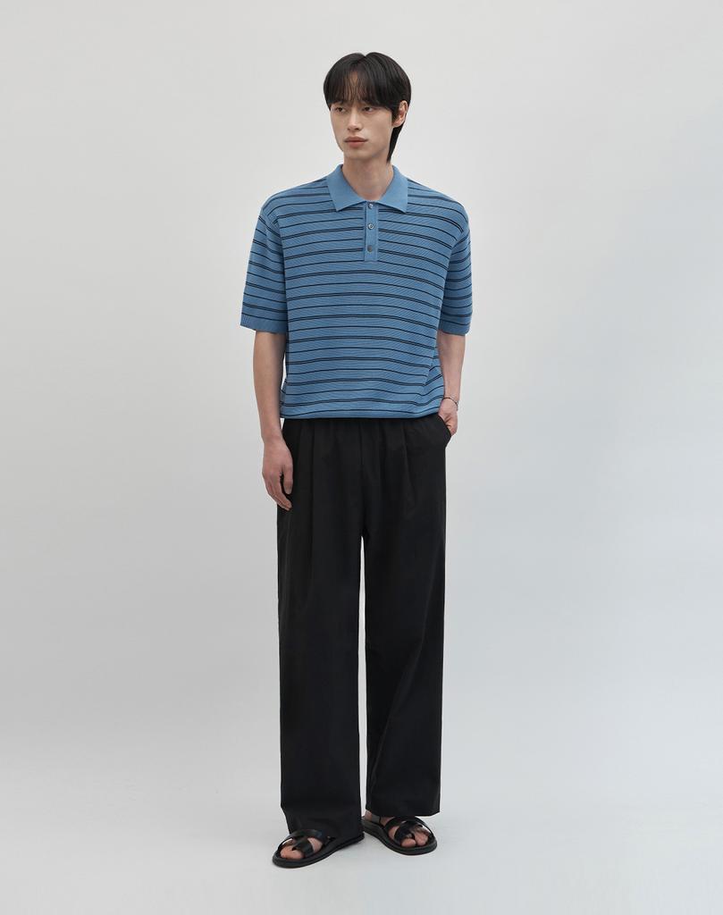 WORK ON BODY OFF Ritme Semi-Overfit Cotton Collared Short Sleeve Knit [Blue]