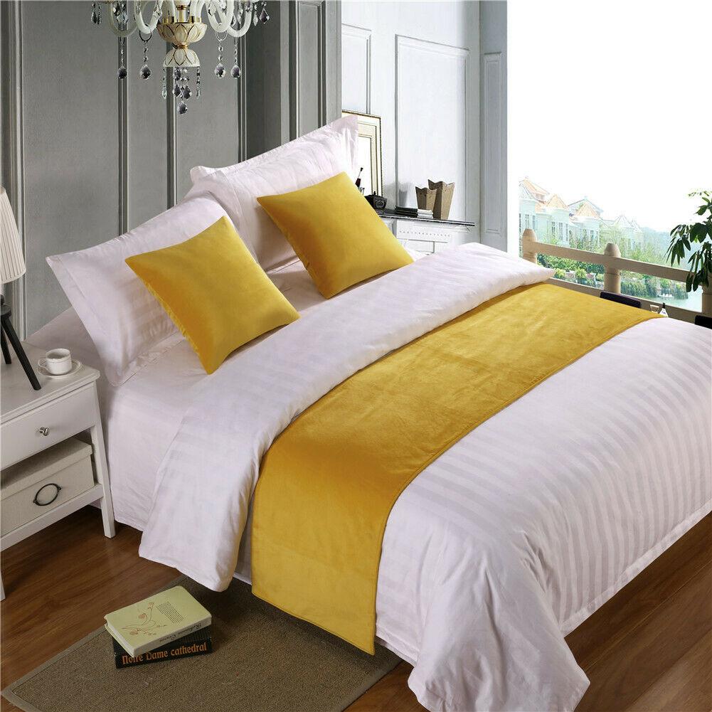 Luxury Velvet Solid Bed Runner Scarf Protector Slipcover Bed Decorative Scarf for Bedroom Hotel Wedding Room Twin/Queen/King