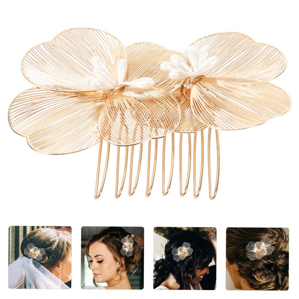 Korean New Style Bridal Hair Comb, Super Elegant Gold Flower Hair Accessory, Handmade Retro Baroque Hair Ornament For Wedding