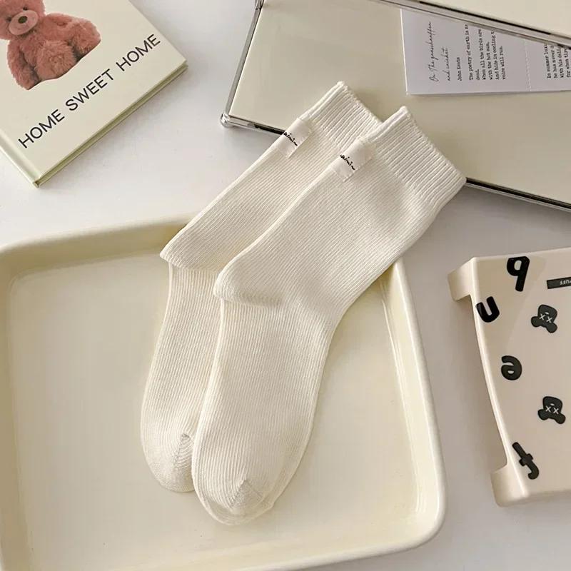 Ženy Bavlna Pletené Dlouhé Ponožky Korejská Móda Jednobarevná Černá Bílá Šedá Ponožky se střední trubkou Podzim Zima Dámské Ponožky