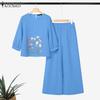ZANZEA Women 3/4 Sleeve Floral Blouse and Pants Summer Two Piece Suit Sets