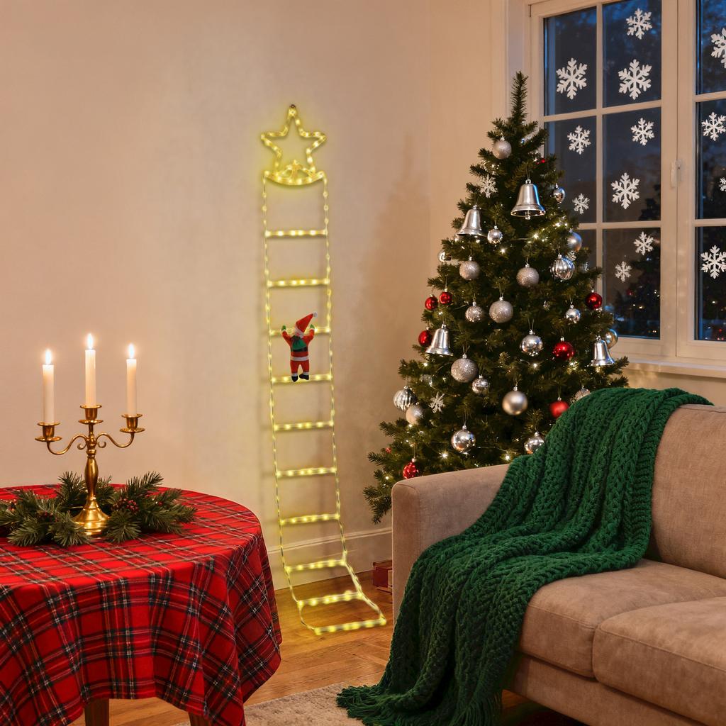 Christmas Ladder Lights With Santa -  LED Decoration For Holiday Indoor & Outdoor Display