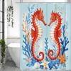 Cartoon Seahorse Seaweed Starfish Shell Shower Curtain, Bathroom Decorative Shower Curtain, Waterproof Shower Curtain with Hooks