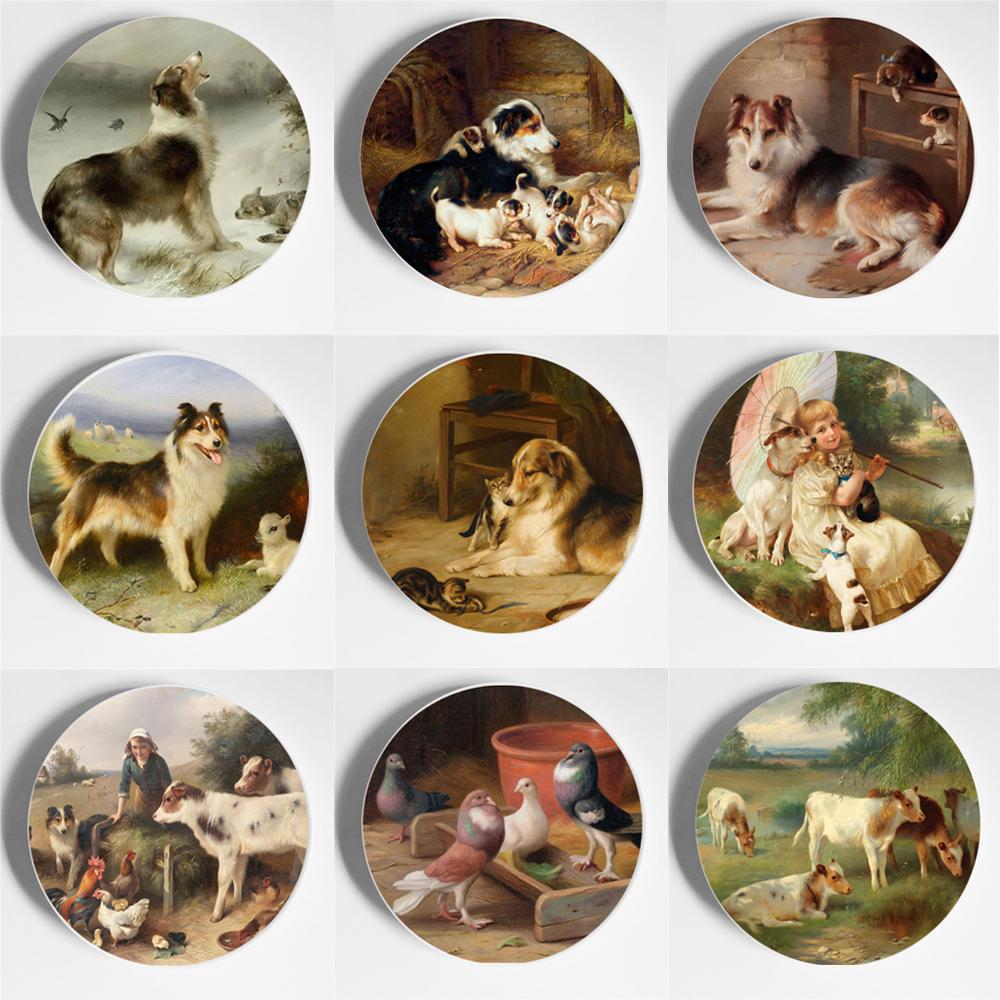 Walter Hunt Fratelli Pittura Arte Piatto Edgar Hunt Animale Cane Gatto Pecora Cavallo Piatto Decorativo Piatto da Appendere Arte Sfondo