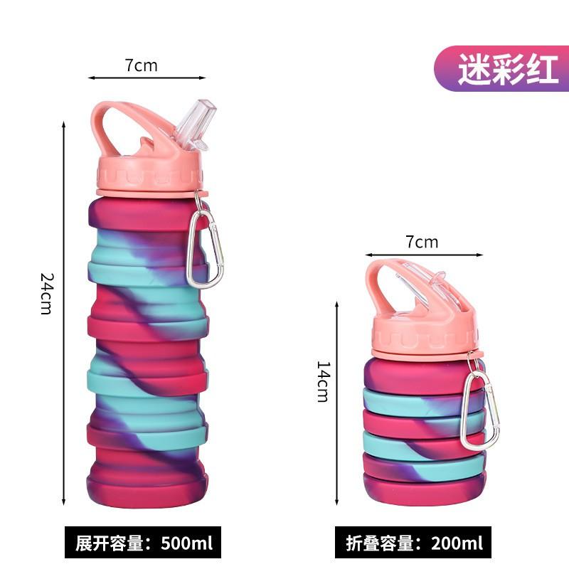 Portable Collapsible Silicone Travel Water Bottle 500ml Hiking Camping Gym Outdoor Sports