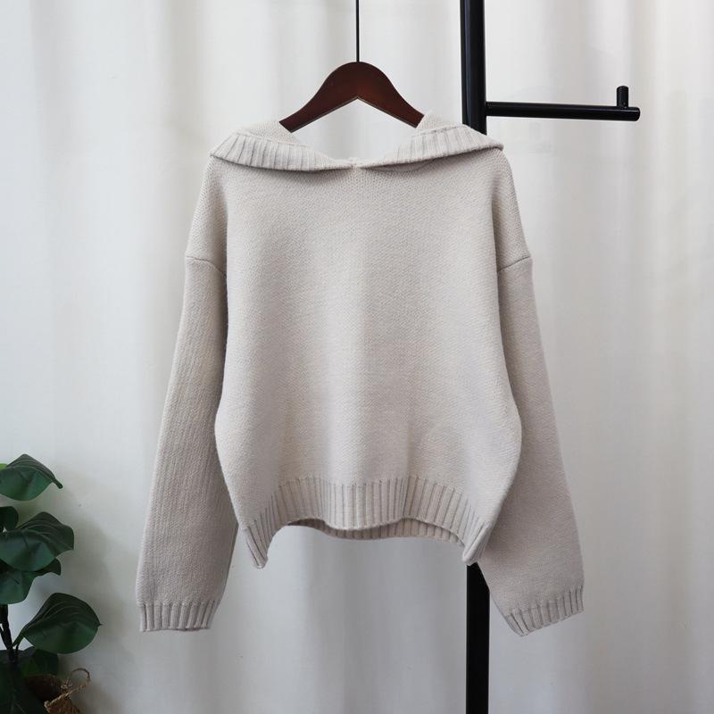 Thickened Hooded Knitted Sweater Top Autumn and Winter New Simple Style Solid Color Loose and Thin Sweater Pullover Woman