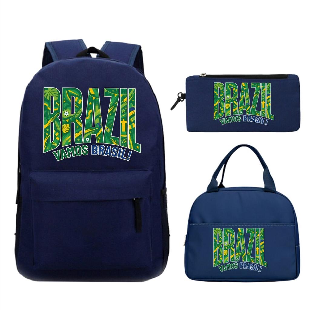 Fun Mexico Brazil Letter Print 3pcs Set Backpack Soccer Lover Kids Boys Girls Bagpack Pen Bag and Lunch Bags Suit Gifts