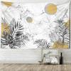 Sun Moon Palm Leaf Tapestry Wall Hanging Polyester Plant Bohemian Psychedelic Simple Printing Background Cloth Decor