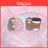 Eye-catching Sloth Character Metal Badge Colorful Enamel Pin Charming Coffee Donut Banana Shape Fun Fashion Accessory