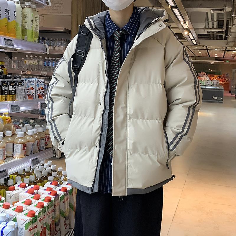 Cotton Clothing Men's Winter Hooded Striped Loose Thickened Cotton Jacket Warm Bread Clothing Cotton Clothing Cotton Clothing Coat Jacket Men