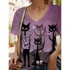 Women's T Shirt Graphic Animal Cat Vintage Stylish Classic Short Sleeve V Neck Regular Tops Daily Print Dusty Rose