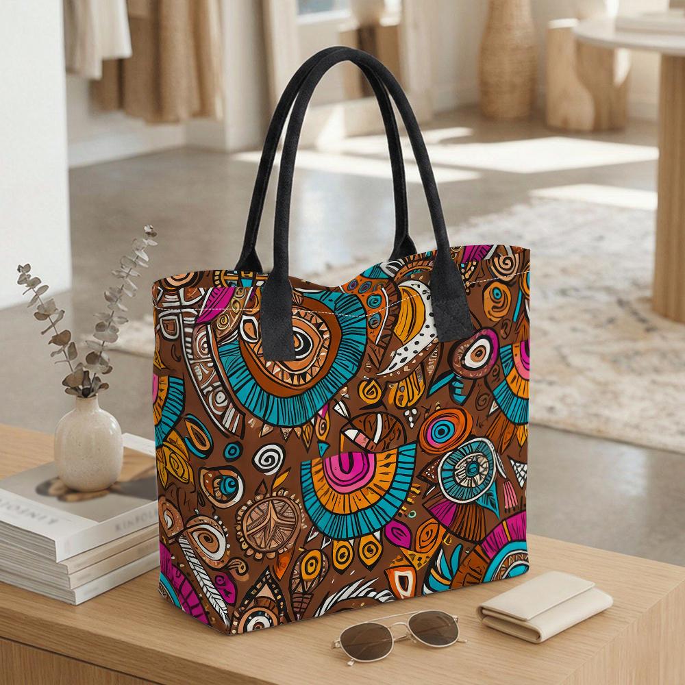  Bohemian Pattern Tote Bag Large Shoulder Handbag for Daily Use 