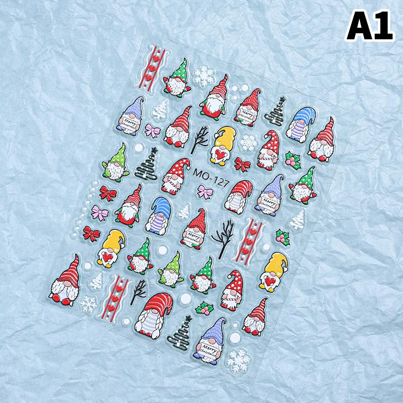 Christmas Nail Art Stickers Mini Santa Claus Manicure Decals Self-Adhesive Waterproof Embossed Reliefs Snowman Nails Sticker