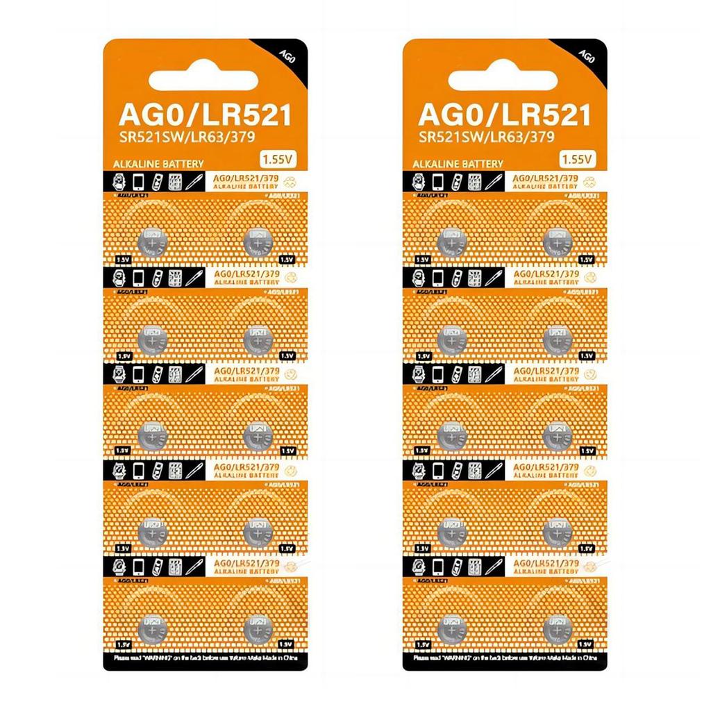 High Capacity Button Cell Battery Pack of 10/20/30/40pcs LR521 AG0 Batteries 8mAh 1.55V Button Cell Reliable Power