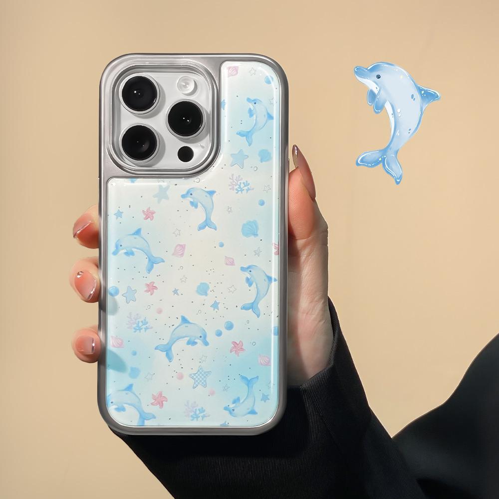 Applicable to iPhone16promax mobile phone case ins wind dolphin electroplating water condensation Apple 14/15pro protective case