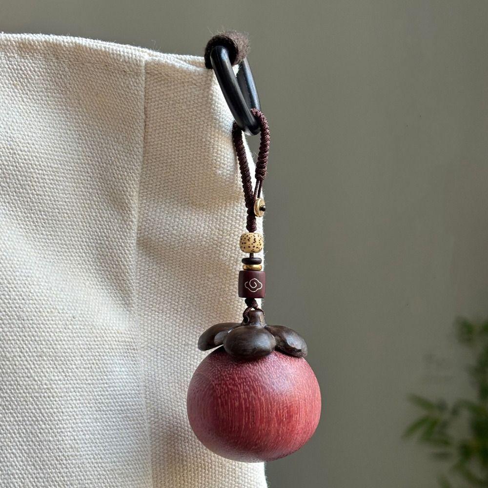Strawberry Wooden Pendant Phone Chain Mangosteen Car Keyring Cute Sandalwood Keychain  Men