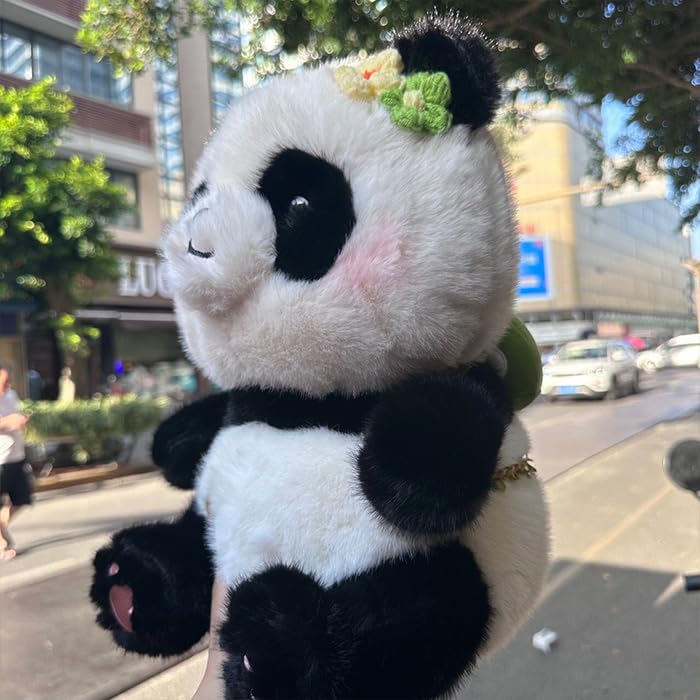 Fluffy Panda Plush Toy with Flower Decoration, 28x20cm, Kids' Toy, Birthday Gift, Christmas Decor, Ornament