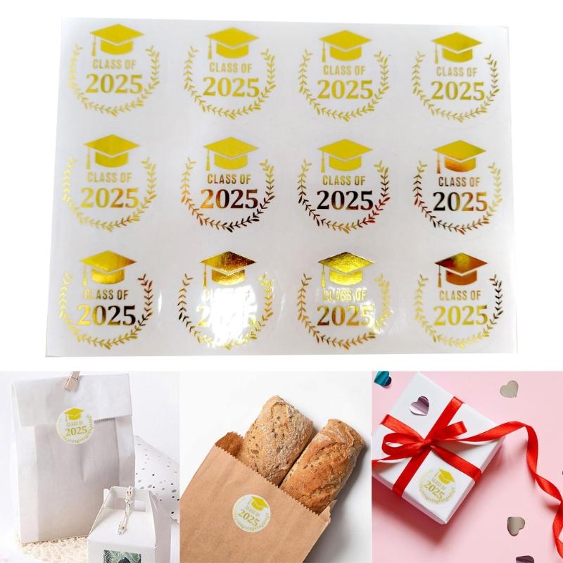 Pack Of 120 Gold Foil Graduation Hat Sticker 40mm Adhesive Labels Wrapping Sticker For Seal Envelope Card Packaging