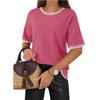 Color Contrast Ribbed Round Neck Short Sleeve Knit Pullover Sweater For Women