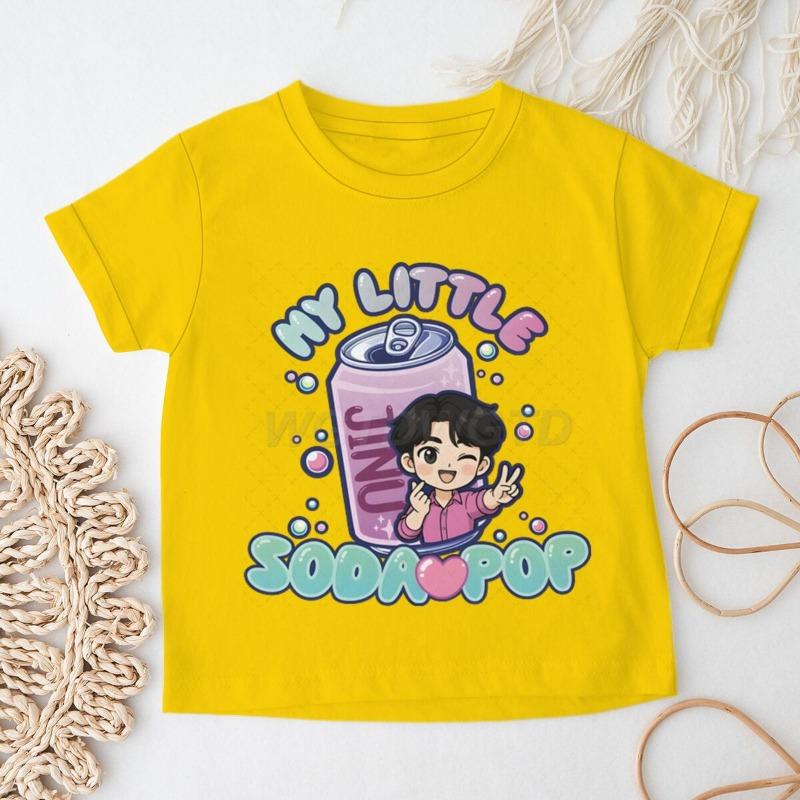 Cute Anime Kpop Print T-shirts Girls Boys Summer Lovely Short Sleeve Casual Tops Funny Letter Print Tshirt Children's Clothing