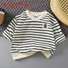 Kids Cartoon Striped Sweatshirt With Polyester Fabric For Toddler Boys And Girls