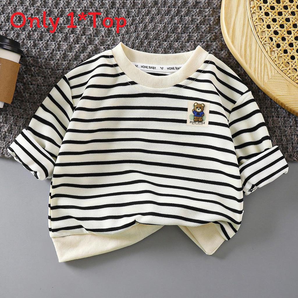 Kids Cartoon Striped Sweatshirt With Polyester Fabric For Toddler Boys And Girls